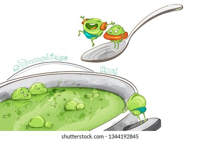 Dumpling soup funny cartoon Vector. Inspirational illustration. Cuisine menu templates