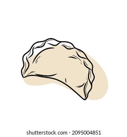 Dumpling or vareniki isolated on a white background. Doodle style flat vector illustration.