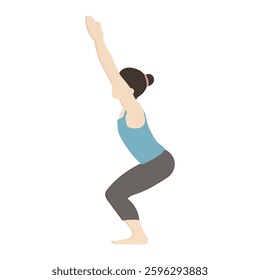 Dumpling-headed woman doing yoga chair pose