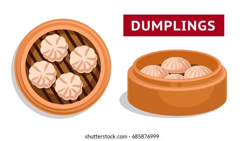 Dumplings. Chinese national dish. Vector flat illustration.