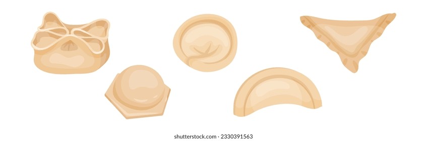 Dumplings as Cooked Dough with Filling Vector Set