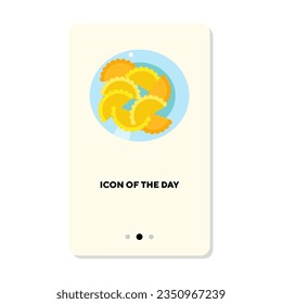 Dumplings or desserts from bakeries flat icon. Sweet food isolated vector. Culinary and cooking concept. Vector illustration symbol elements for web design and apps