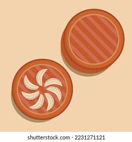 Dumplings food on brown wooden basket 