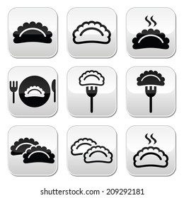 Dumplings, food vector buttons set 