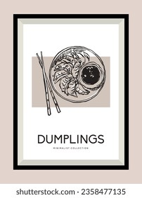 Dumplings hand drawn illustration in a poster frame for wall art gallery
