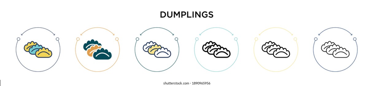 Dumplings icon in filled, thin line, outline and stroke style. Vector illustration of two colored and black dumplings vector icons designs can be used for mobile, ui, web