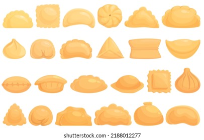 Dumplings icons set cartoon vector. Wonton pelmeni. Ravioli food