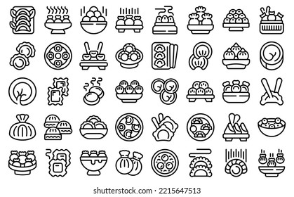 Dumplings Icons Set Outline Vector. Dough Wonton. Ravioli Food