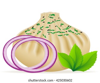 dumplings khinkali of dough with a filling and greens vector illustration isolated on white background