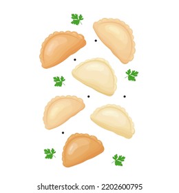 Klumpen, mit Petersilie auf weißem Hintergrund, appetitanregende Knödel mit grüner Petersilie, einzeln, Vektorgrafik