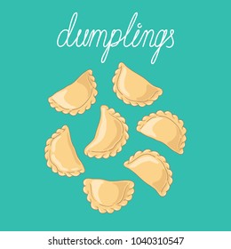 Dumplings (pierogi, varenyky, pelmeni, ravioli) set. Dumplings isolated on background. Polish cuisine. Eastern european cuisine. Vector hand drawn illustration.