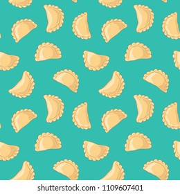 Dumplings (pierogi, varenyky, pelmeni) seamless pattern. Dumplings on background. Polish cuisine. Eastern european cuisine. Vector hand drawn illustration seamless pattern.