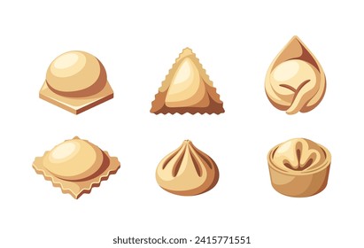 Dumplings, Pockets Of Dough Filled With Meat Or Vegetable Ingredients. They Are Typically Steamed, Boiled, Or Pan-fried