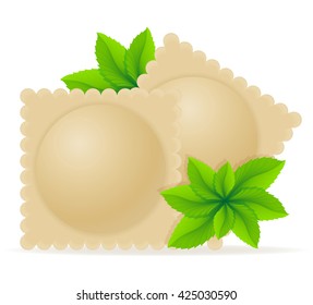 dumplings ravioli of dough with a filling and greens vector illustration isolated on white background