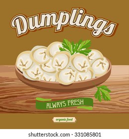Dumplings. Ravioli. Vector illustration for restaurants and cafes.
