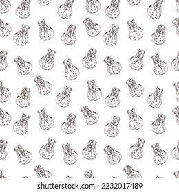 Dumplings seamless pattern. Wontons, Baozi, Jiaozi, Dimsams - options for Chinese dumplings. Asian cuisine. Doodle. Suitable for wallpapers, web page backgrounds, surface textures, textiles.