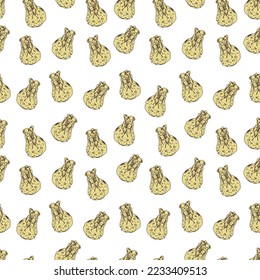 Nahtlose Verstülpungen. Wontons, Baozi, Jiaozi, Dimsams - Optionen für chinesische Klöße. Asiatische Küche. Doodle. Geeignet für Bildschirmhintergründe, Webseiten-Hintergründe, Oberflächentexturen, Textilien.