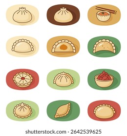 Dumplings Set Asian Food Cuisine Flat design.