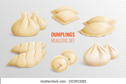 Dumplings transparent set with diversity of different national traditions in realistic style isolated vector illustration