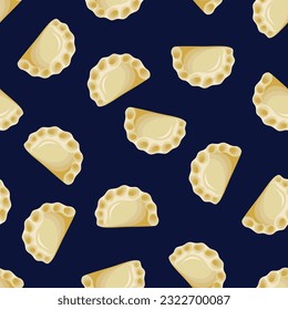 Dumplings, varenyky, pierogi seamless pattern. Polish cuisine. Ukrainian cuisine. Vector illustration.