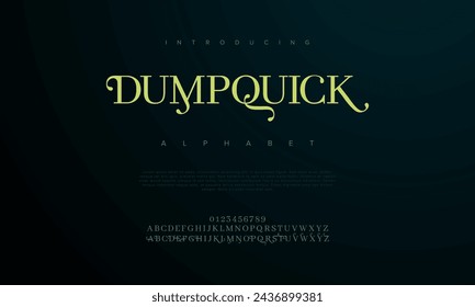 Dumpquick premium luxury elegant alphabet letters and numbers. Elegant wedding typography classic serif font decorative vintage retro. Creative vector illustration