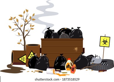 Dumpster filled with toxic and dangerous waste, EPS 8 vector illustration