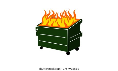 dumpster fire, flat color vector illustration