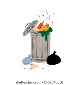 Dumpster Full of Decaying Rubbish, Waste Processing and Utilization, Ecological Problem Vector Illustration
