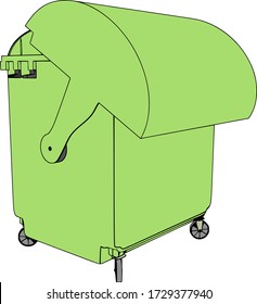 dumpster green color white background isolated vector with different view