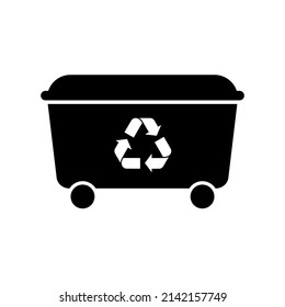 Dumpster icon. Big movable garbage or waste container with recycling sign. Vector Illustration