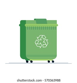 Dumpster icon. Flat illustration of green dumpster vector, recycling container