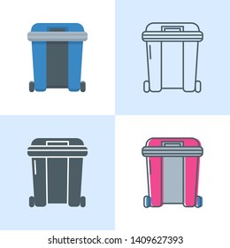 Dumpster icon set in flat and line style. Garbage container symbol. Vector illustration.