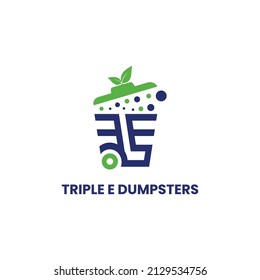 Dumpster Logo Line Vector Blue Container Wheel Symbol Fast Delivery Suitable For Industrial Rental Dumpster Business Company Service Speed