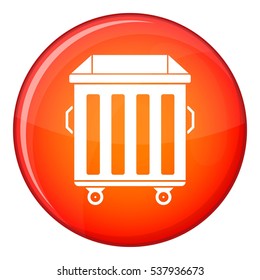 Dumpster on wheels icon in red circle isolated on white background vector illustration