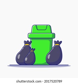 Dumpster and Trash Bag Garbage Removal Illustration. Ecology Icon Concept Isolated.