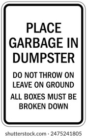 Dumpster warning sign and labels