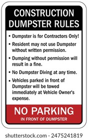 Dumpster warning sign and labels