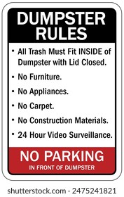 Dumpster warning sign and labels