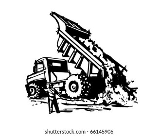 Dumptruck Unloading - Retro Clipart Illustration