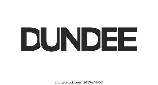 Dundee city in the United Kingdom design features a geometric style vector illustration with bold typography in a modern font on white background.
