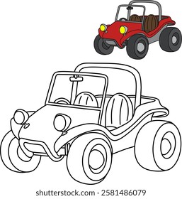 Dune buggy cartoon coloring book page