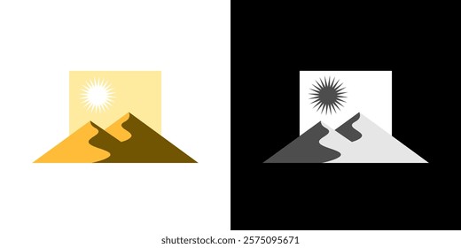 Dune desert icon logo sand sahara sun square graphic vector