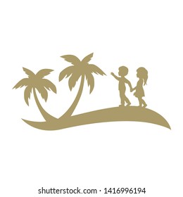 dune with kids and palms, vector logo icon