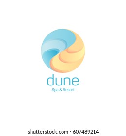 Dune logo. Spa and Resort emblem. Sand and water in a circle.