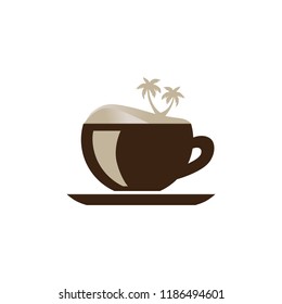 dune with palms inside cup of coffee, logo icon