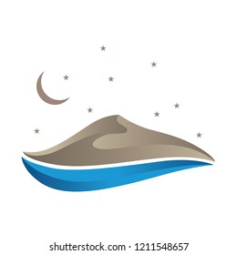 dune and sea, night scene. logo icon