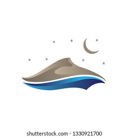 dune and sea, night scene. logo icon