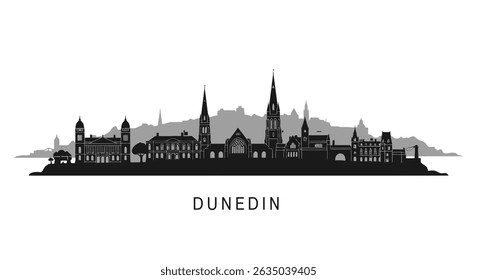 Dunedin Skyline with New Zealand, Cityscape, and Silhouette.