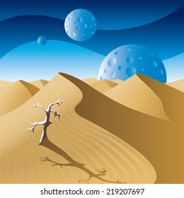 Dunes. Desert landscape on a distant planet.