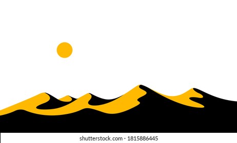Dunes. Desert landscape. Sandy desert. Hot afternoon, desert, sand, hot sky, yellow sun. Heat among the desert. High image contrast.